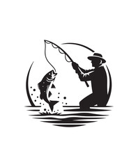 vector fisherman catching fish vector art,graphics fisherman catching fishs icons set,vintage illustration fisherman catching fish clipart,vector fisherman catching fishs flat style artwork design.