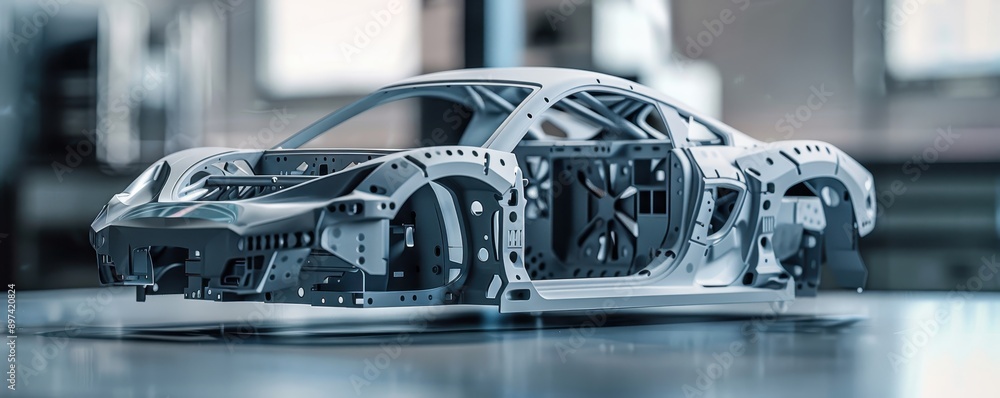 Aufkleber detailed model of a car chassis displaying the engineering and design elements in an industrial sett
