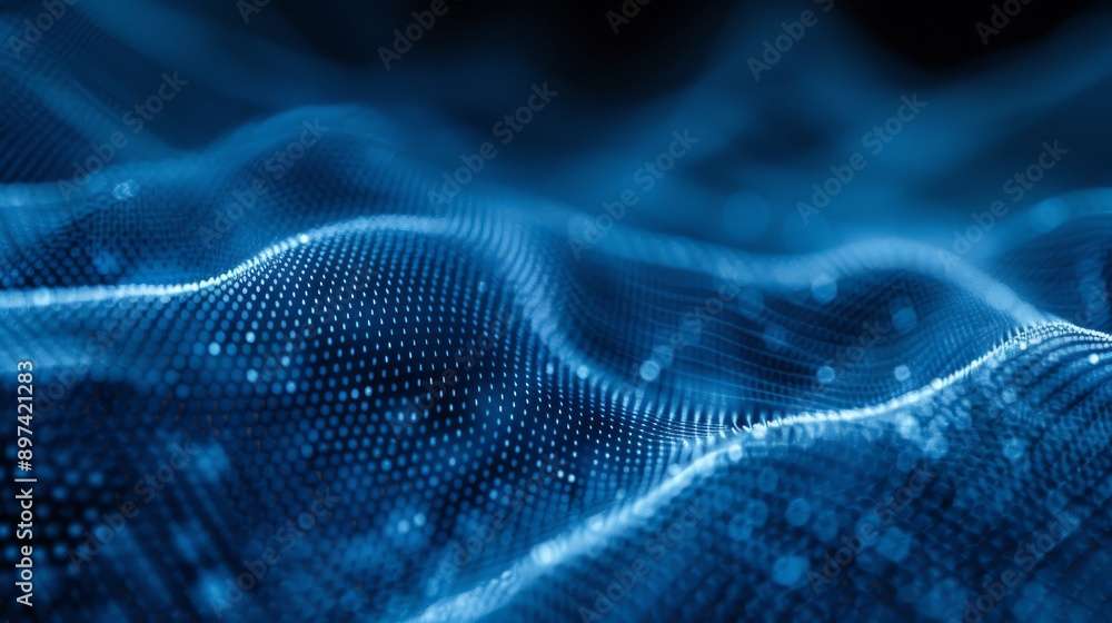 Poster dynamic abstract digital waves background with blue glowing dots and mesh creating a futuristic feel