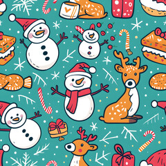 2D illustrated New Year card in a cute graphic style seamless pattern.