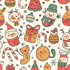 2D illustrated New Year card in a cute graphic style seamless pattern.