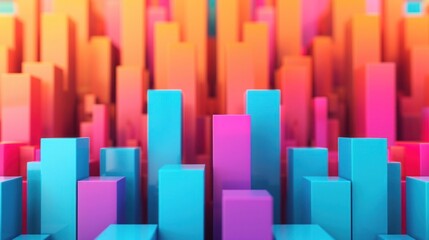 Obraz premium Colorful abstract cityscape with various geometric shapes, creating a vibrant and modern aesthetic. Ideal for digital art and design projects.