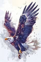 Majestic Bald Eagle with Watercolor Background