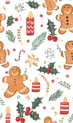 Naklejka premium 2D illustrated New Year card in a cute graphic style seamless pattern.
