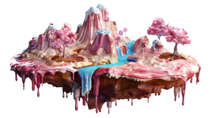 Fairytale island mad with sweets isolated on a transparent background, PNG
