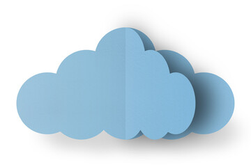 Light blue paper clouds isolated on transparent background.