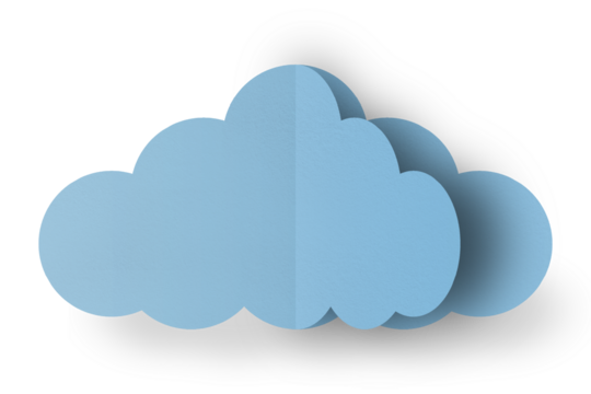 Light blue paper clouds isolated on transparent background.