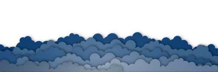 Blue paper clouds isolated on transparent background
