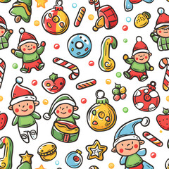 Fototapeta premium 2D illustrated New Year card in a cute graphic style seamless pattern.