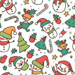 2D illustrated New Year card in a cute graphic style seamless pattern.