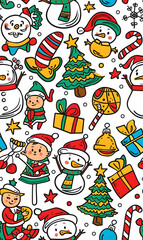 2D illustrated New Year card in a cute graphic style seamless pattern.