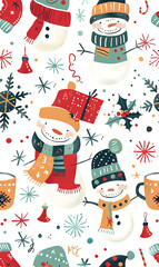 2D illustrated New Year card in a cute graphic style seamless pattern.