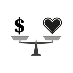 Love vs Money Scale. Balance Heart Dollar. Financial Choice Symbol. Vector Illustration.