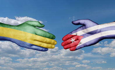 Cuba and Gabon country handshaking with flags, consensus concept international co-operation illustration