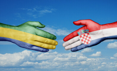 Croatia and Gabon country handshaking with flags, consensus concept international co-operation illustration