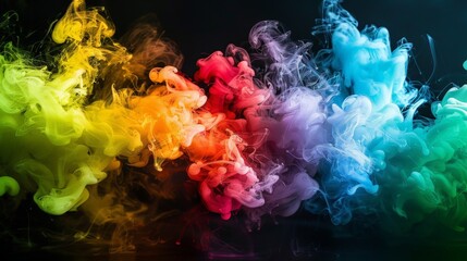 Fototapeta premium Vibrant ink clouds blend in water to form abstract patterns against a dark backdrop