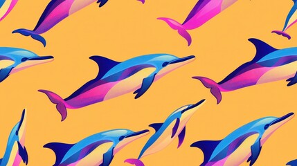 An illustrator design of a minimal dolphin pattern, soft pastel colors, near a subtle gradient background