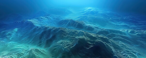 A captivating underwater landscape showcasing the majestic and mysterious ocean floor terrain, illuminated by soft blue light.