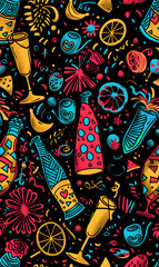 Fototapeta premium 2D illustrated New Year card in a cute graphic style seamless pattern.