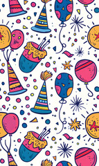 2D illustrated New Year card in a cute graphic style seamless pattern.