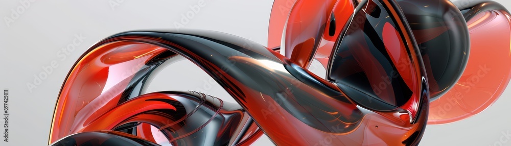 Poster abstract digital art featuring intertwined red and black shapes creating a sleek and modern design o