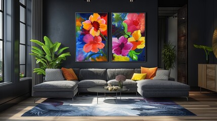floral art dcor, brighten up your room with vibrant floral paintings on the walls, creating a colorful and inviting atmosphere perfect for a cheerful interior design