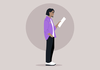 A person stands alone, engrossed in reading a letter, a serene and introspective moment