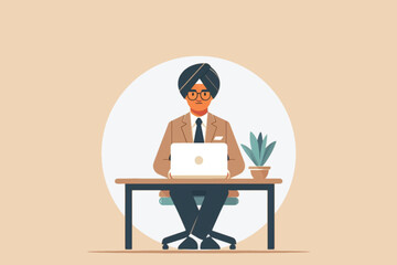 Businessman Working On Laptop With White Circle Icon Behind Him