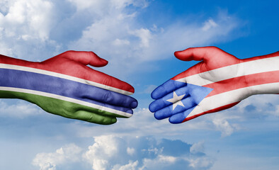 Puerto Rico and Gambia country handshaking with flags, consensus concept international co-operation illustration