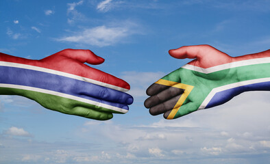 South Africa and Gambia country handshaking with flags, consensus concept international co-operation illustration