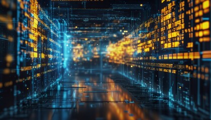 glowing digital screen with binary code scrolling upward, set against a dark backdrop, casting a futuristic glow and suggesting endless possibilities in technology.