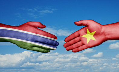 Vietnam and Gambia country handshaking with flags, consensus concept international co-operation illustration