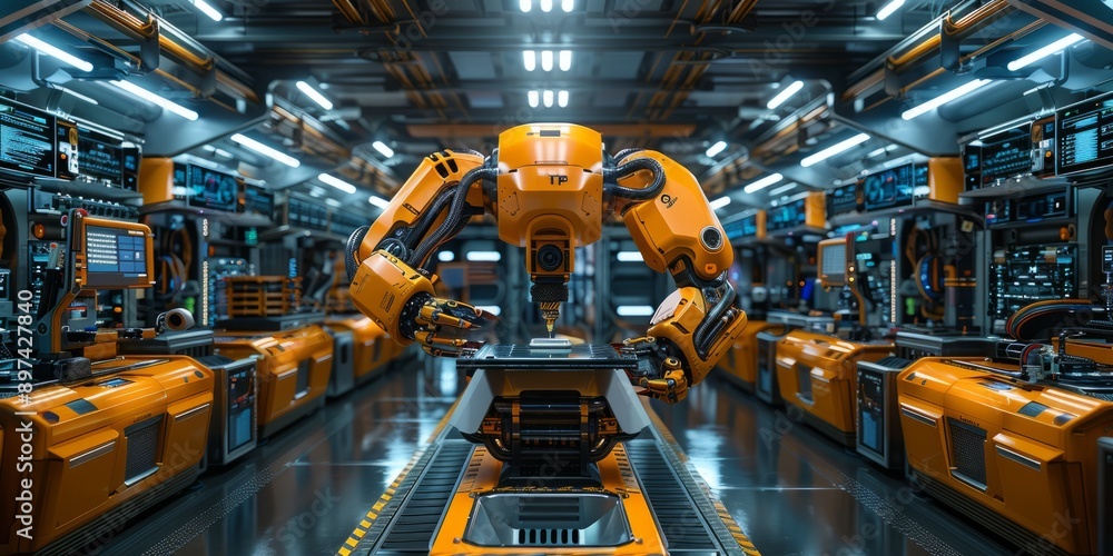 Aufkleber robotics lab with 3d printers and robotic arms