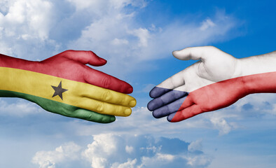 Czech Republic and Ghana country handshaking with flags, consensus concept international co-operation illustration