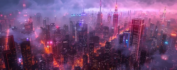 Fototapeta premium Cybernetic cityscape with neon lights.