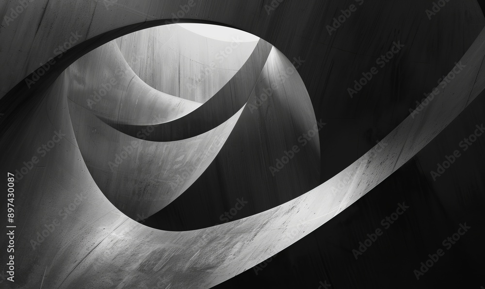 Poster abstract shapes in grayscale blend harmoniously, creating a minimalist composition that invites cont