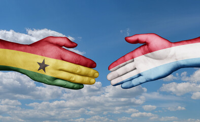 Luxembourg and Ghana country handshaking with flags, consensus concept international co-operation illustration