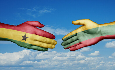 Lithuania and Ghana country handshaking with flags, consensus concept international co-operation illustration