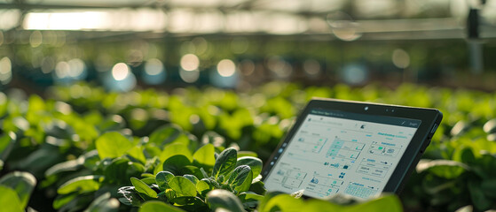 Close-up view of a tablet displaying agricultural analytics