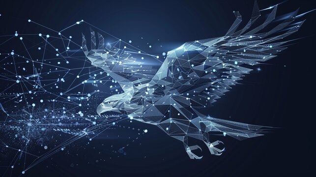 Eagle-themed digital wireframe design featuring polygon technology with lines and points. Concept Digital Design, Wireframe, Eagle Theme, Polygon Technology, Lines and Points