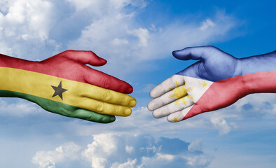 Philippines and Ghana country handshaking with flags, consensus concept international co-operation illustration