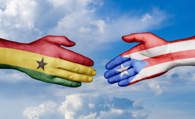 Puerto Rico and Ghana country handshaking with flags, consensus concept international co-operation illustration