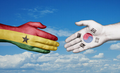 South Korea and Ghana country handshaking with flags, consensus concept international co-operation illustration