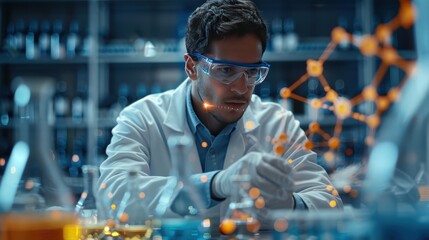 Hyper-Realistic Scientific Research in Modern Lab - Scientist Conducting DNA Experiment Surrounded by Advanced Equipment and Genetic Data