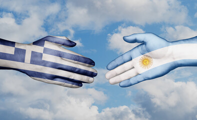 Argentina and Greece country handshaking with flags, consensus concept international co-operation illustration