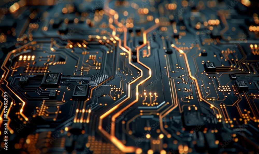 Aufkleber detailed macro view of circuitry patterns, revealing technological intricacy and digital design