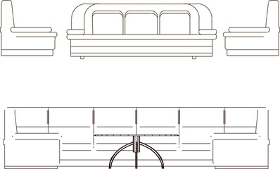 Vector silhouette illustration sketch of detailed architectural design interior design of living room sofa table and chair furniture