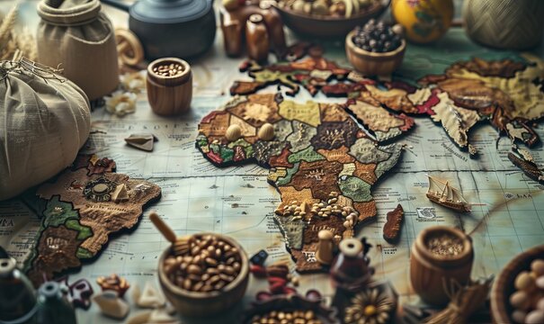 Diverse cultures exchanging goods and ideas, illustrating how trade bridges gaps and fosters understanding among nations, leading to economic growth