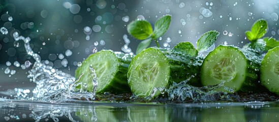 Cucumber Slices with Mint in a Splash of Water