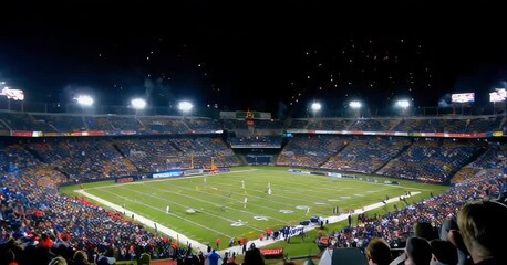 Football Stadium with Aerial Fireworks Display